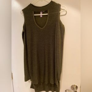 Dark green open shoulder sweater